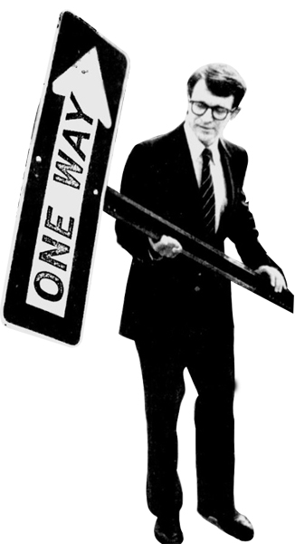 mayor holding one way sign 1982