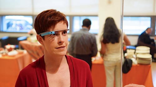 Woman wearing Google Glass
