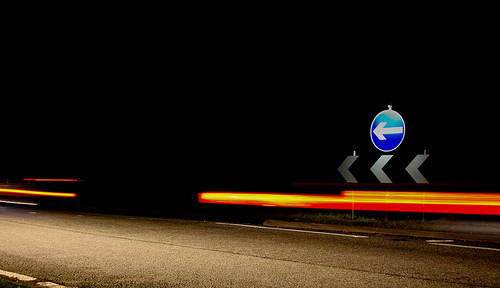 sign with light streaks