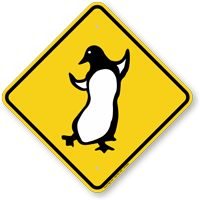 penguin-dancing-yellow-road-crossing-sign Penguin Crossing Sign With Mounting Holes